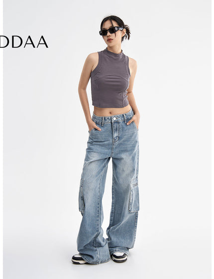 Light Blue Vintage Wash Distressed Wide-Leg Jeans - XS / Light Blue - Women’s Jeans