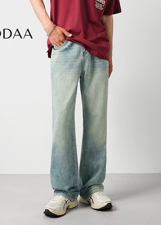 Light Blue Vintage Washed Loose Wide Leg Jeans - 28 / Light Blue - Men’s Jeans
