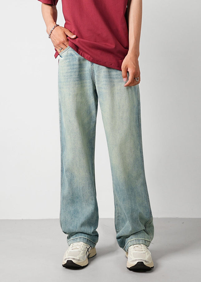 Light Blue Vintage Washed Loose Wide Leg Jeans - Men’s Jeans