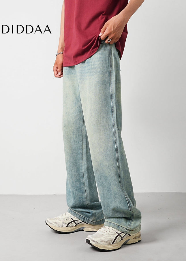 Light Blue Vintage Washed Loose Wide Leg Jeans - Men’s Jeans