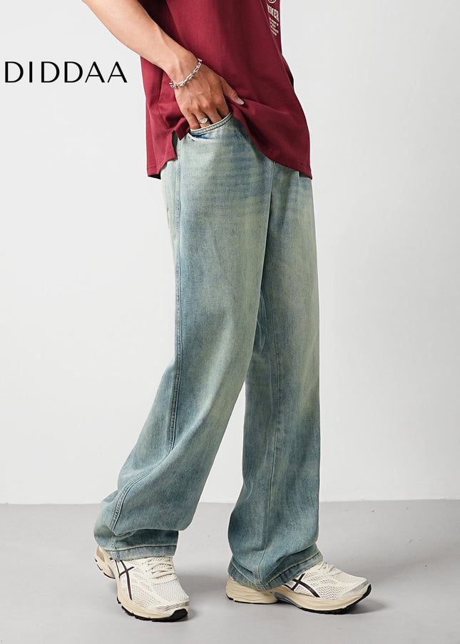 Light Blue Vintage Washed Loose Wide Leg Jeans - Men’s Jeans