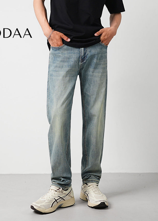 Light Blue Vintage Washed Stretch Micro Tapered Jeans - 28 / Mid Blue - Men’s Jeans