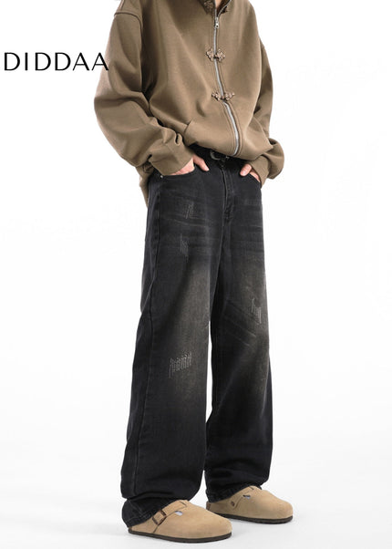 Light Blue Vintage Whiskering Straight-Leg Jeans - Men’s Jeans