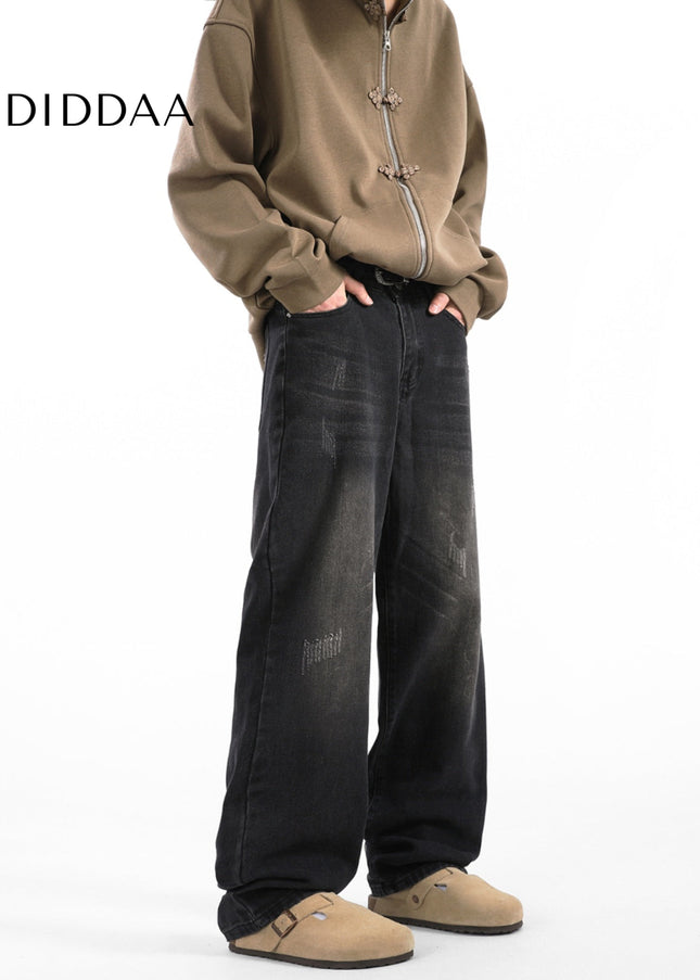 Light Blue Vintage Whiskering Straight-Leg Jeans - Men’s Jeans