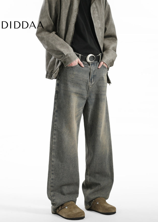 Light Blue Vintage Whiskering Straight-Leg Jeans - Men’s Jeans