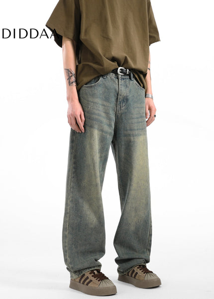 Light Blue Vintage Whiskering Straight-Leg Jeans - Men’s Jeans