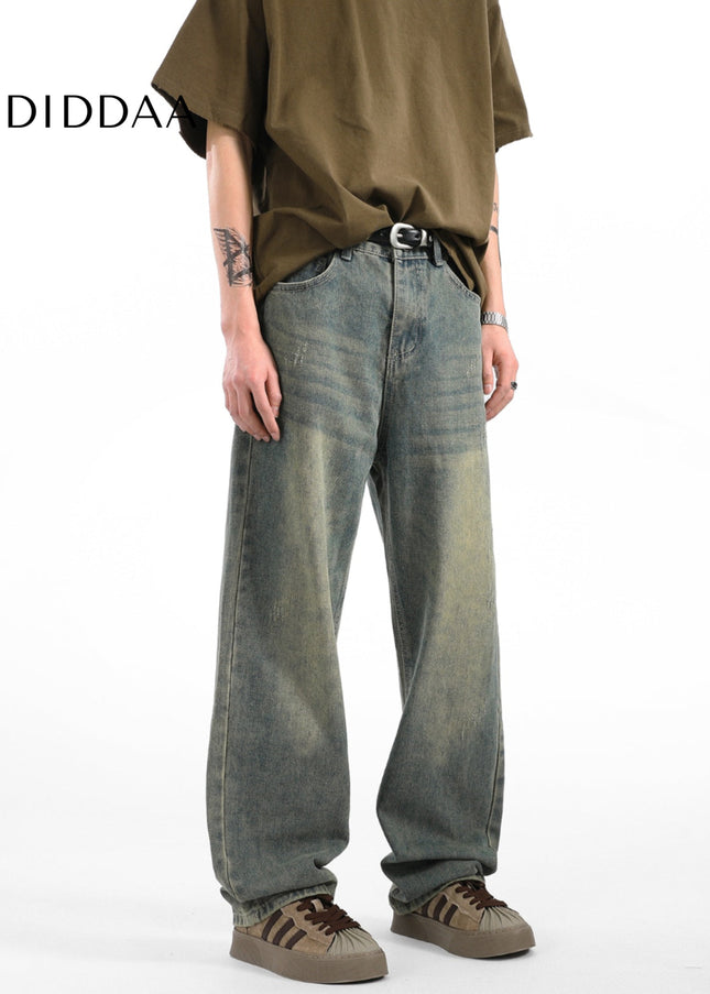 Light Blue Vintage Whiskering Straight-Leg Jeans - Men’s Jeans