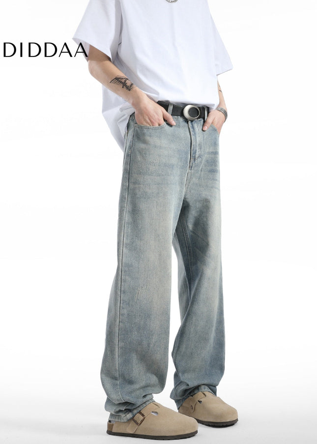 Light Blue Vintage Whiskering Straight-Leg Jeans - Men’s Jeans