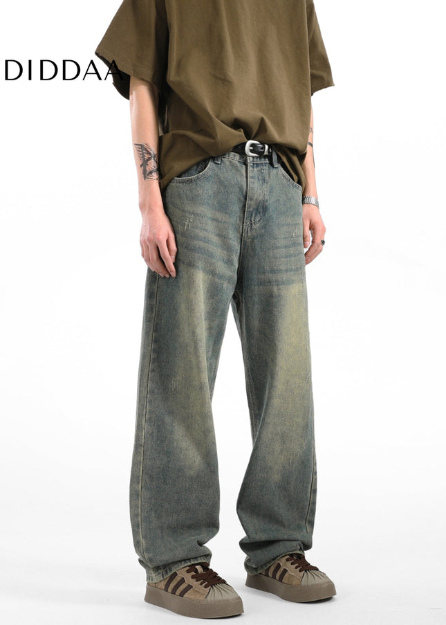 Light Blue Vintage Whiskering Straight-Leg Jeans - Men’s Jeans