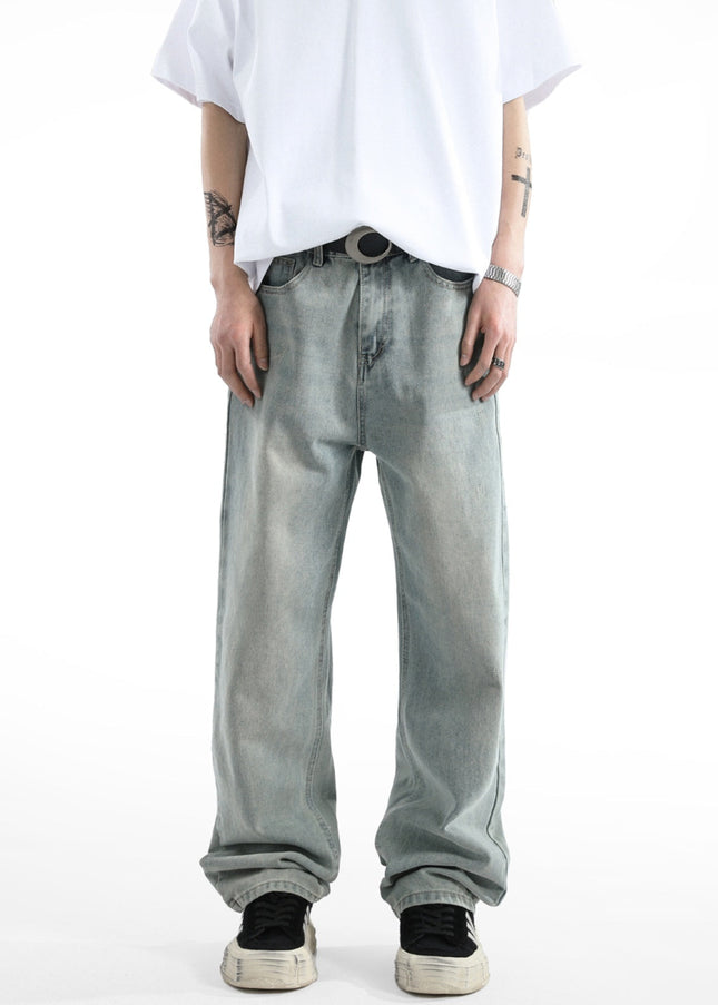 Light Blue Vintage Whiskering Straight-Leg Jeans - Men’s Jeans