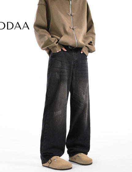Light Blue Vintage Whiskering Straight-Leg Jeans - S / Black - Men’s Jeans