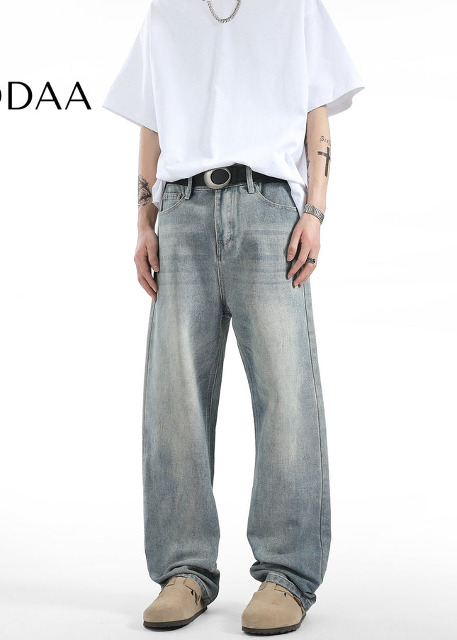 Light Blue Vintage Whiskering Straight-Leg Jeans - S / Vintage Blue - Men’s Jeans