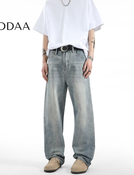 Light Blue Vintage Whiskering Straight-Leg Jeans - S / Vintage Blue - Men’s Jeans