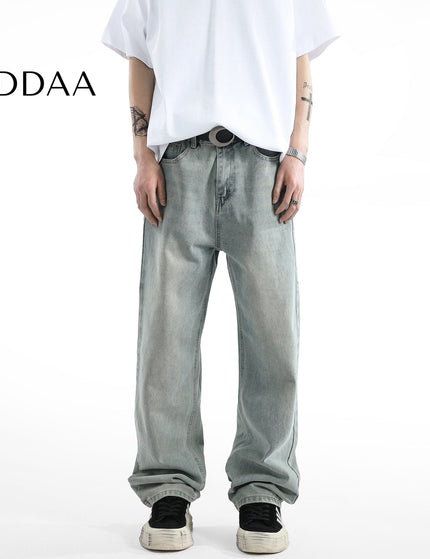 Light Blue Vintage Whiskering Straight-Leg Jeans - S / Yellow - Men’s Jeans