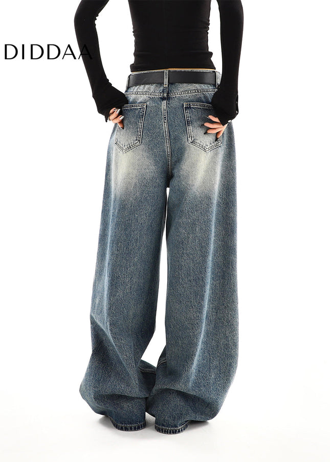 Light Blue Washed Distressed High-Waisted Jeans - Women’s Jeans