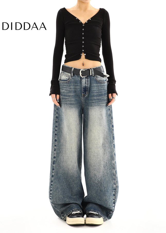 Light Blue Washed Distressed High-Waisted Jeans - Women’s Jeans