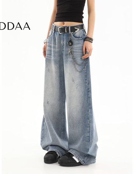 Light Blue Washed Distressed Straight Leg Jeans - S / Blue - Women’s Jeans
