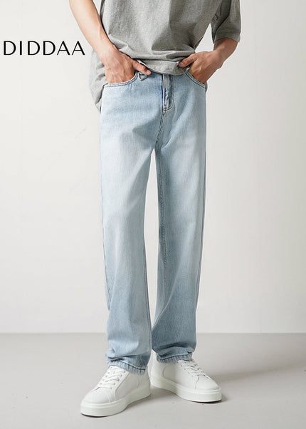 Light Blue Washed Loose Fit Straight Leg Jeans - Men’s Jeans