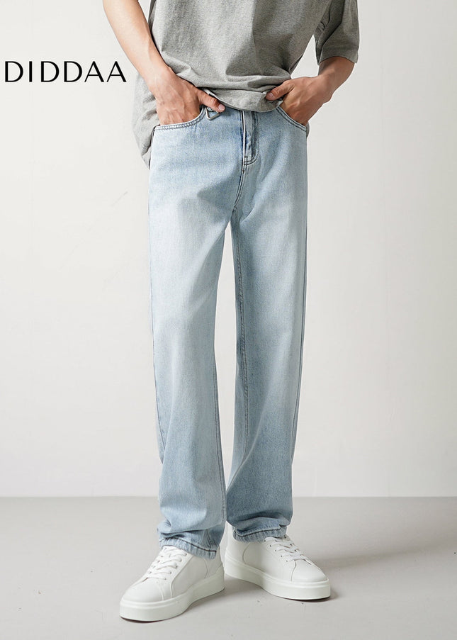 Light Blue Washed Loose Fit Straight Leg Jeans - Men’s Jeans