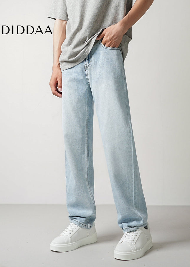 Light Blue Washed Loose Fit Straight Leg Jeans - Men’s Jeans