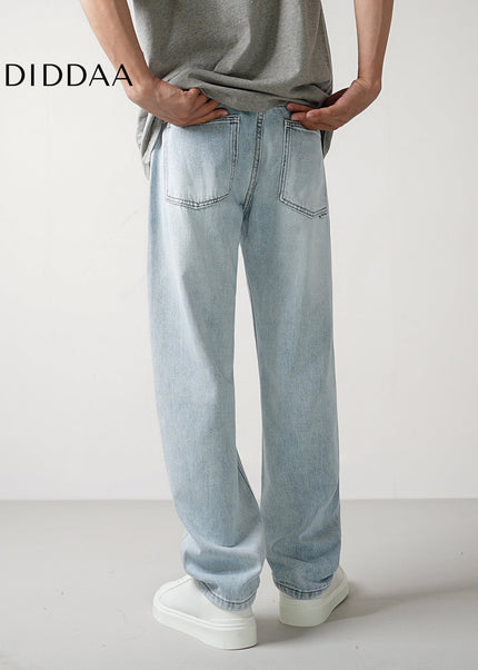 Light Blue Washed Loose Fit Straight Leg Jeans - Men’s Jeans