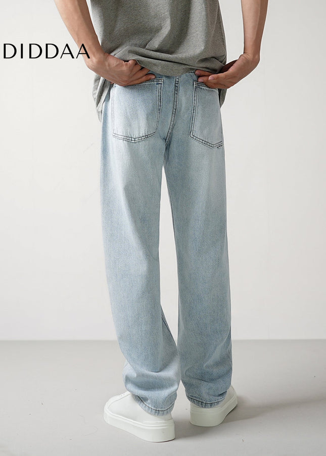 Light Blue Washed Loose Fit Straight Leg Jeans - Men’s Jeans