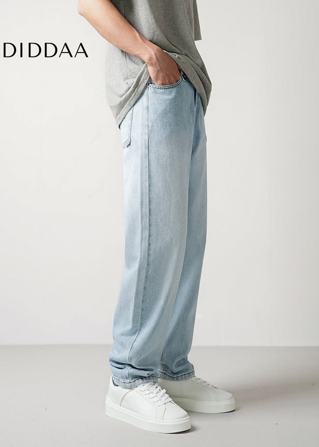 Light Blue Washed Loose Fit Straight Leg Jeans - Men’s Jeans