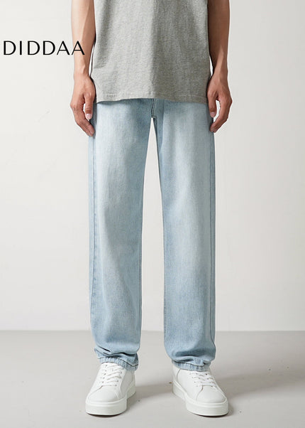 Light Blue Washed Loose Fit Straight Leg Jeans - Men’s Jeans