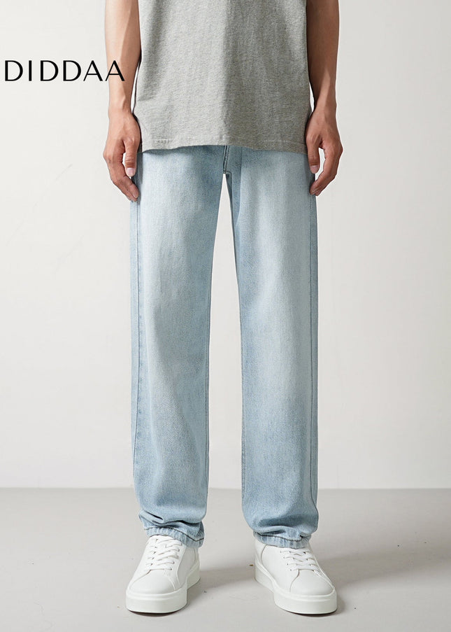 Light Blue Washed Loose Fit Straight Leg Jeans - Men’s Jeans