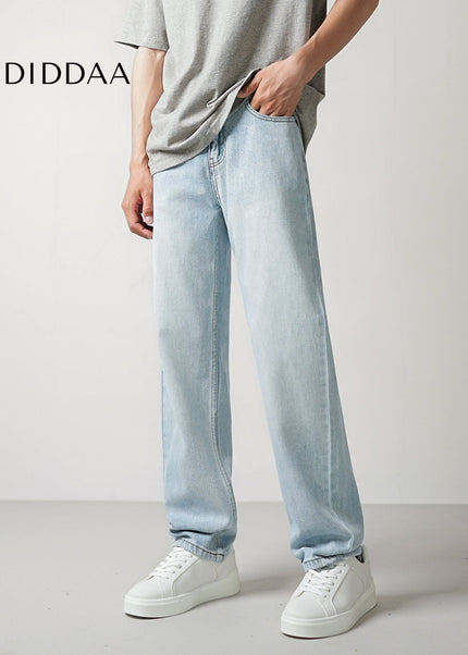 Light Blue Washed Loose Fit Straight Leg Jeans - Men’s Jeans