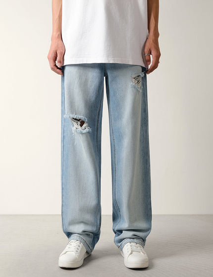 Light Blue Wide Ripped Wash Jeans for Men - 28 / Light Blue - Men’s Jeans