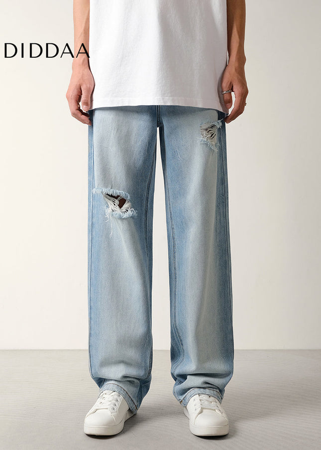 Light Blue Wide Ripped Wash Jeans for Men - Men’s Jeans