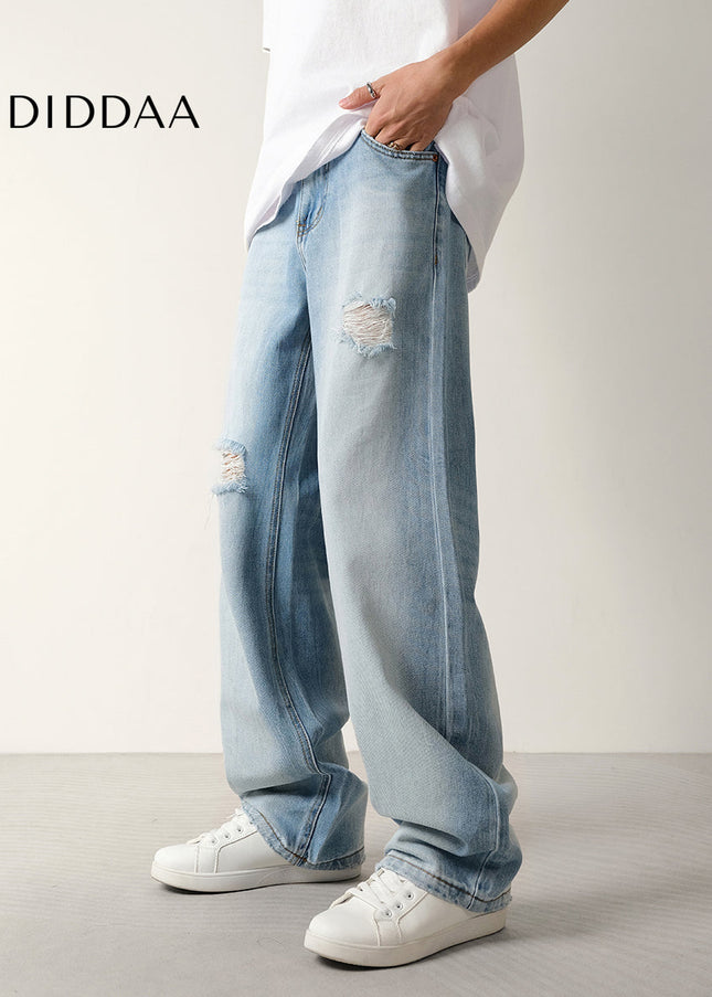 Light Blue Wide Ripped Wash Jeans for Men - Men’s Jeans