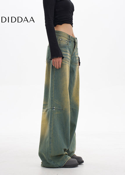 Light Blue Worn Washed Straight Wide Leg Jeans - Women’s Jeans