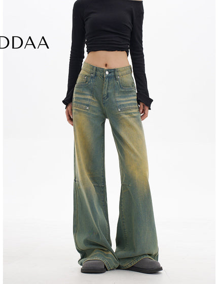 Light Blue Worn Washed Straight Wide Leg Jeans - XS / Vintage Blue - Women’s Jeans