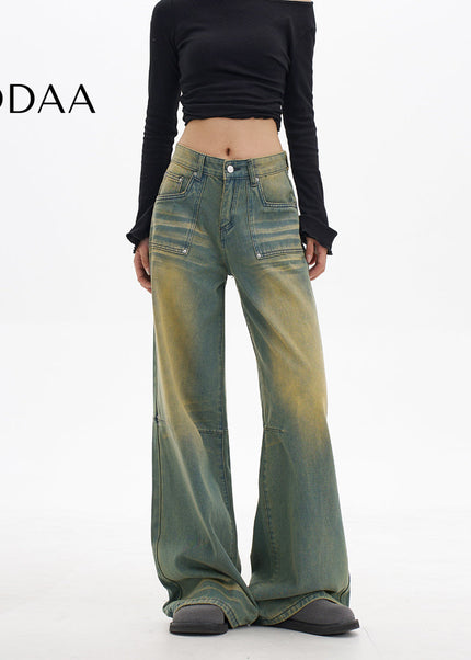 Light Blue Worn Washed Straight Wide Leg Jeans - XS / Vintage Blue - Women’s Jeans