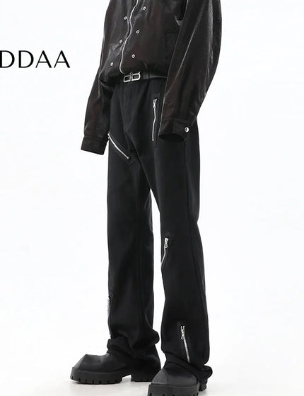 Light Blue Zipper Design Straight Jeans for Men - M / Black - Men’s Jeans