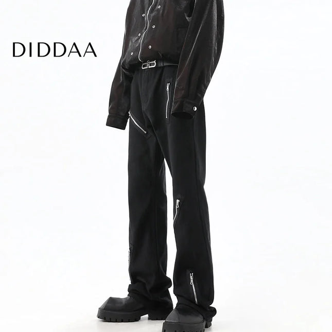 Light Blue Zipper Design Straight Jeans for Men - M / Black - Men’s Jeans