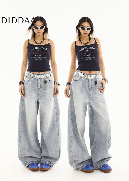Light Color Baggy Loose Wide-Leg Scimitar Jeans - Women’s Jeans