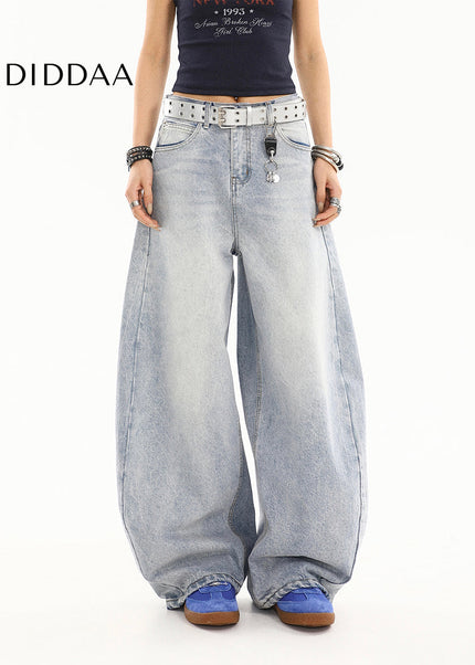 Light Color Baggy Loose Wide-Leg Scimitar Jeans - Women’s Jeans