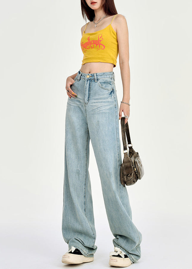 Light Color High-Waisted Wide Leg Pants for Women - Women’s Jeans