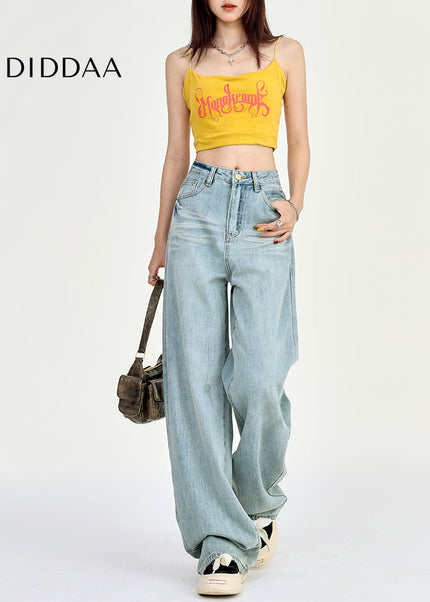 Light Color High-Waisted Wide Leg Pants for Women - Women’s Jeans