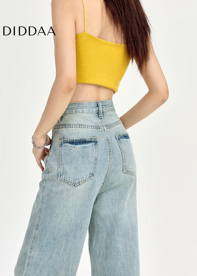 Light Color High-Waisted Wide Leg Pants for Women - Women’s Jeans