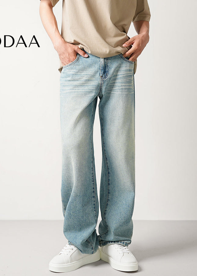 Light Color Loose Straight Leg Retro Wash Jeans - 28 / Light Blue - Men’s Jeans