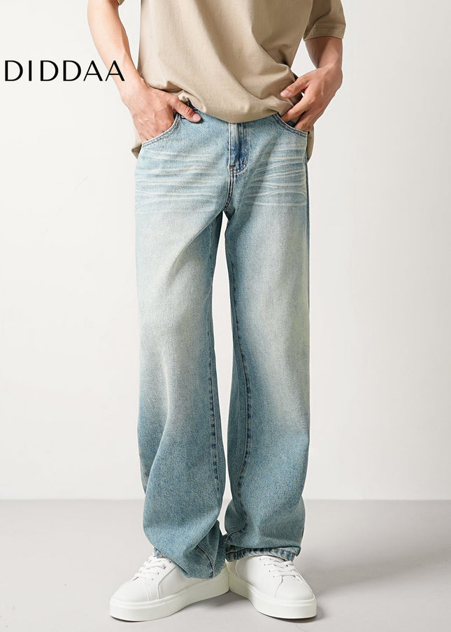Light Color Loose Straight Leg Retro Wash Jeans - Men’s Jeans