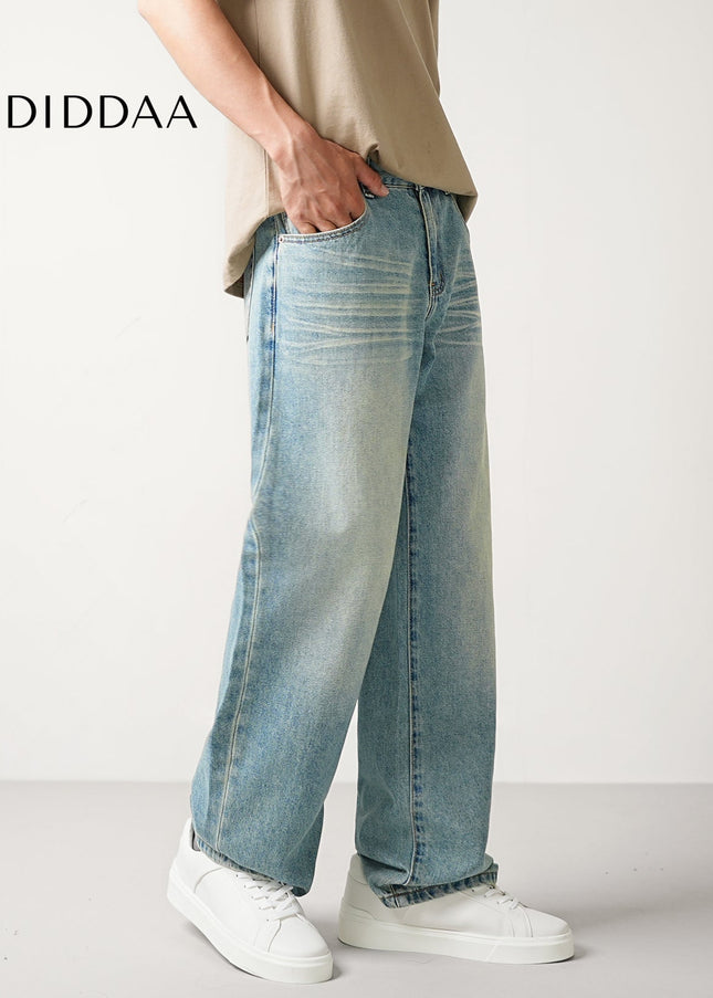 Light Color Loose Straight Leg Retro Wash Jeans - Men’s Jeans