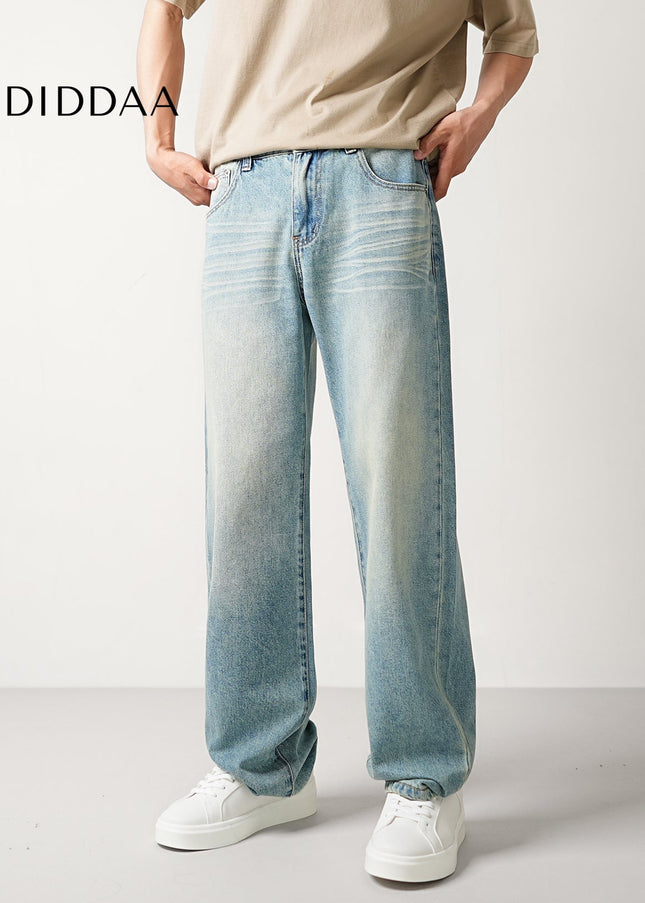 Light Color Loose Straight Leg Retro Wash Jeans - Men’s Jeans