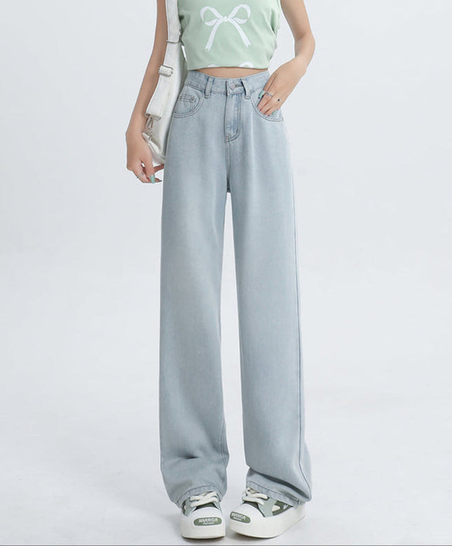 Light-Colored Breathable Ice Silk Wide-Leg Pants - Women’s Jeans