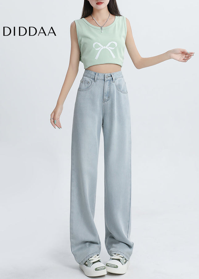 Light-Colored Breathable Ice Silk Wide-Leg Pants - Women’s Jeans
