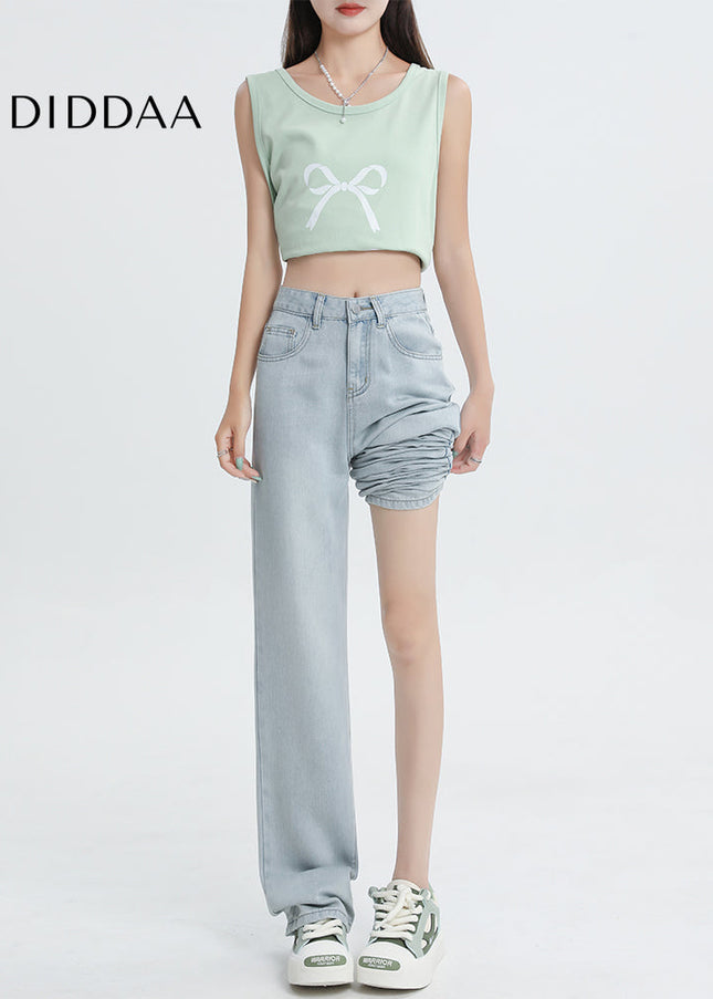 Light-Colored Breathable Ice Silk Wide-Leg Pants - Women’s Jeans